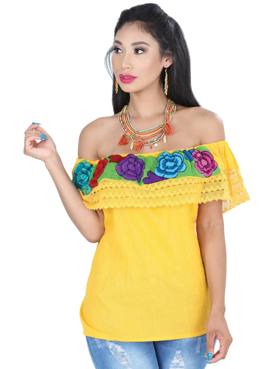 Blusa Artesanal de Olan Bordada de Flores para Mujer