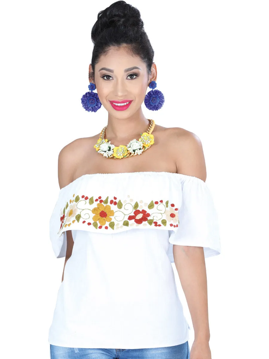 Blusa Artesanal de Olan Bordada de Flores para Mujer