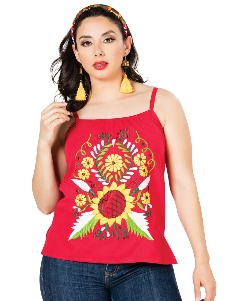 Blusa Artesanal de Tirantes Bordada de Flores para Mujer