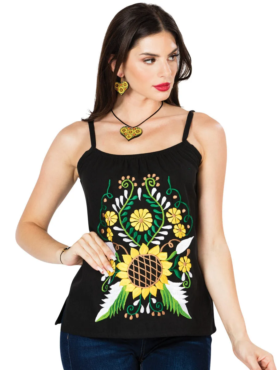 Blusa Artesanal de Tirantes Bordada de Flores para Mujer