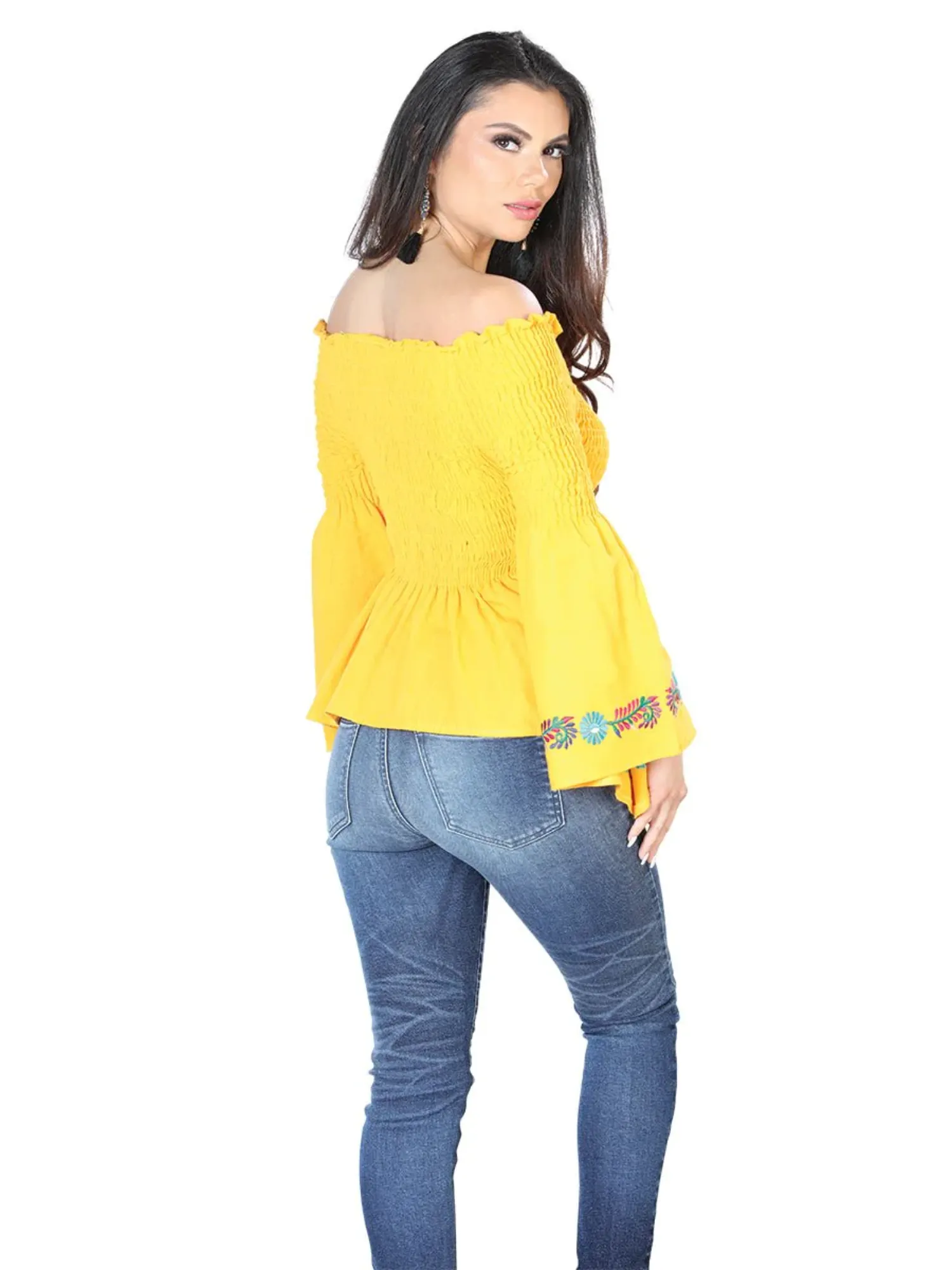 Blusa Artesanal Manga Acampanada Bordada para Mujer