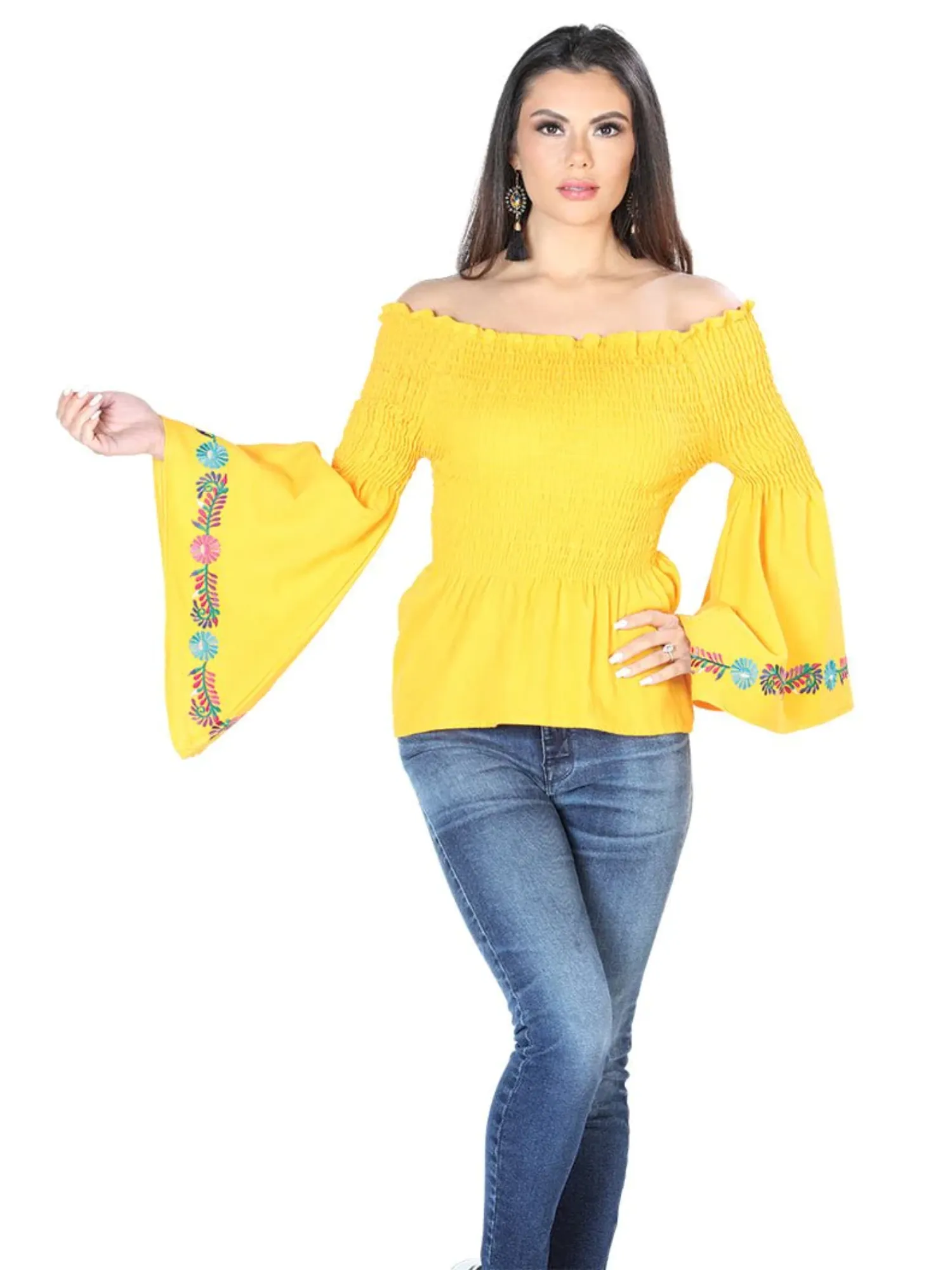 Blusa Artesanal Manga Acampanada Bordada para Mujer