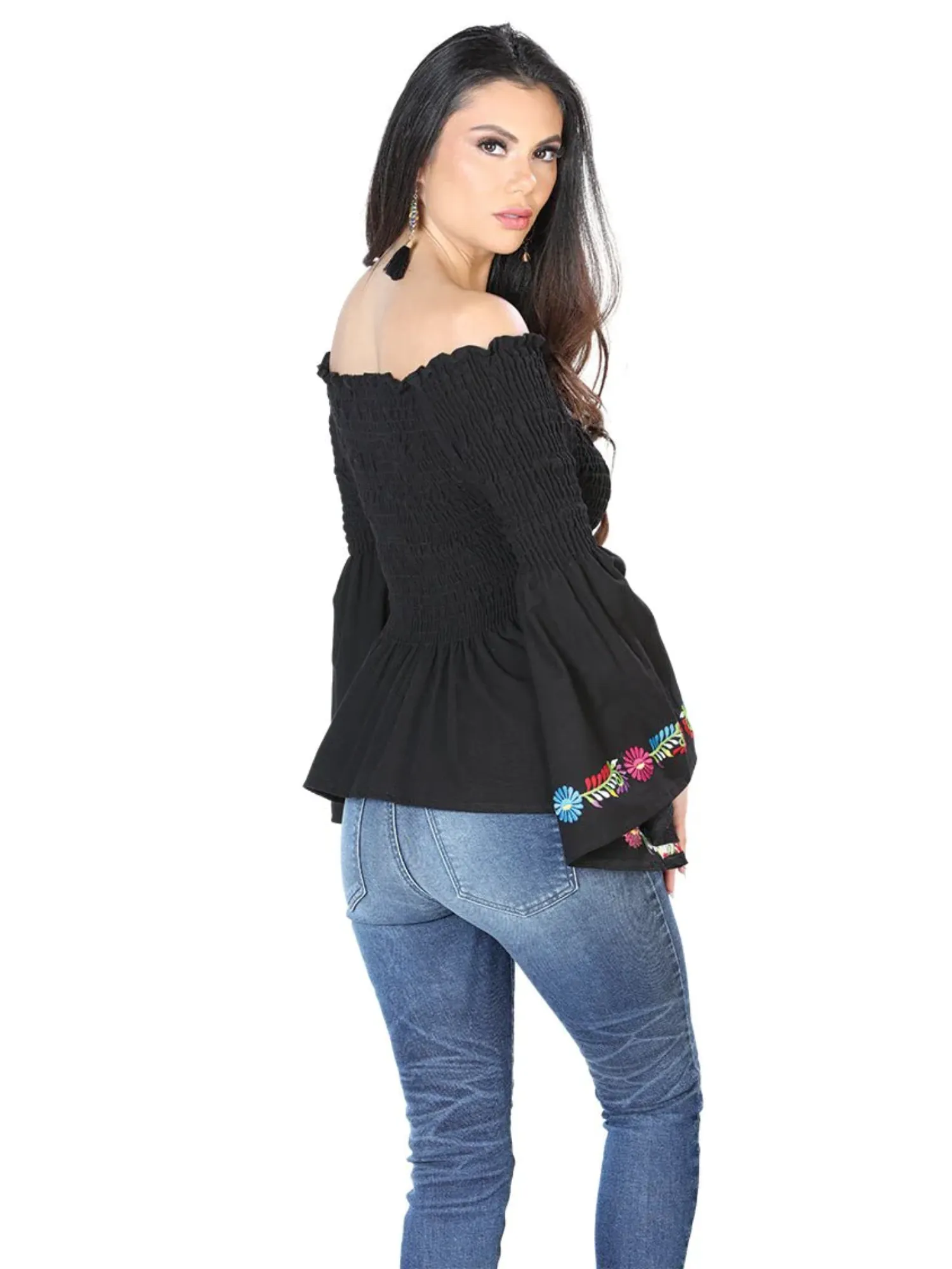 Blusa Artesanal Manga Acampanada Bordada para Mujer