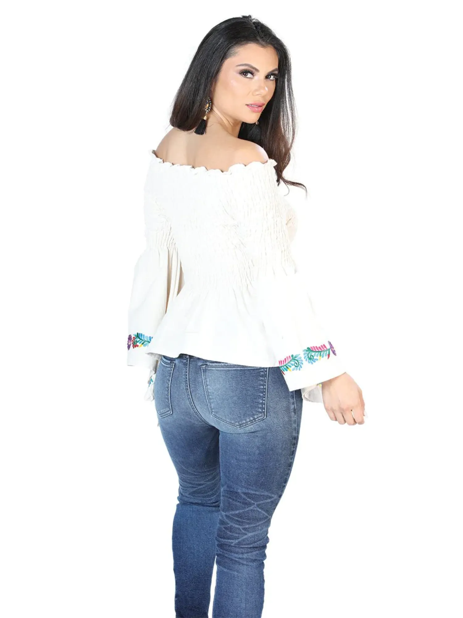 Blusa Artesanal Manga Acampanada Bordada para Mujer