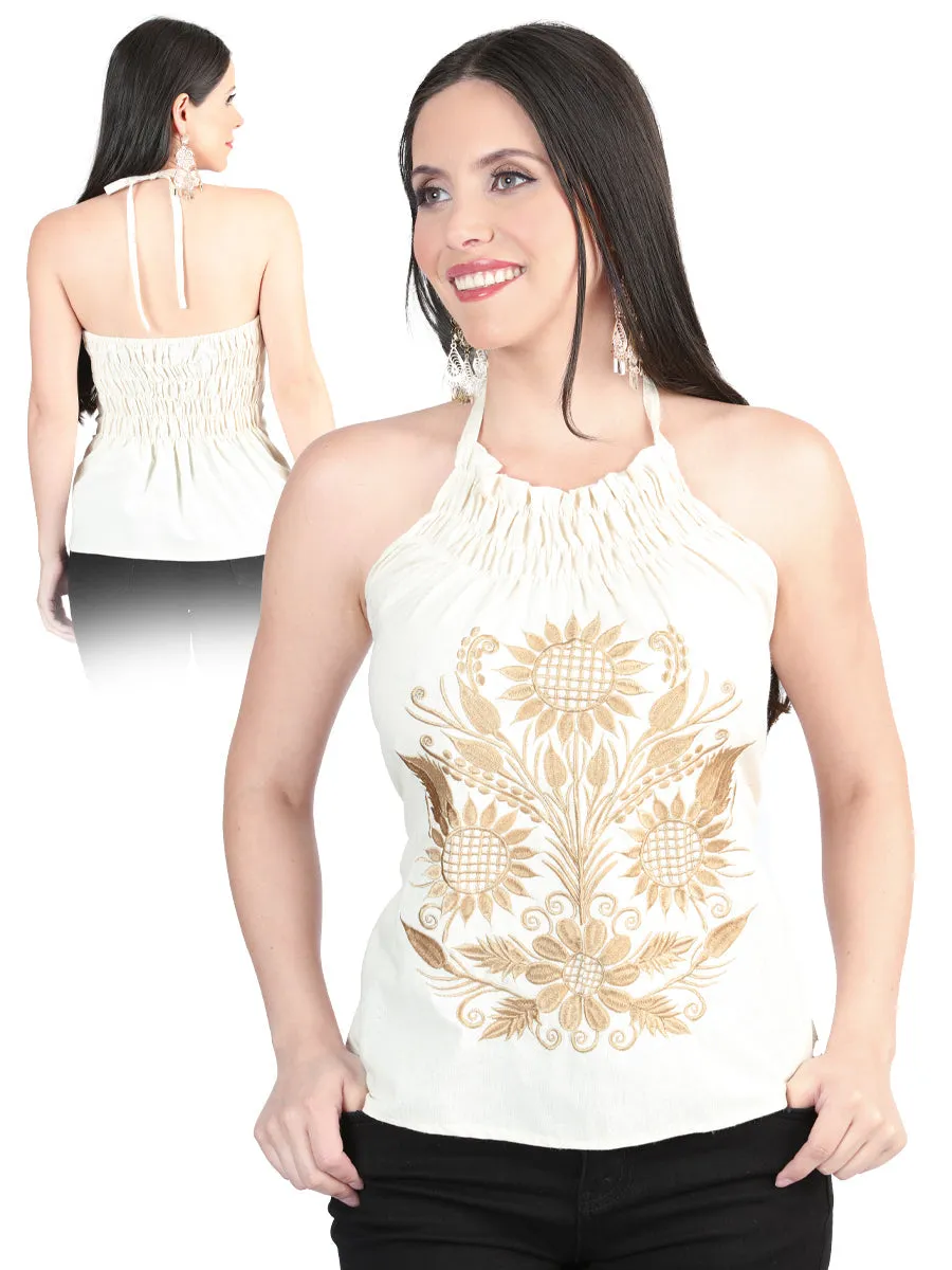 Blusa Artesanal Sin Mangas Bordada de Girasoles para Mujer