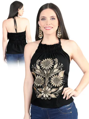 Blusa Artesanal Sin Mangas Bordada de Girasoles para Mujer