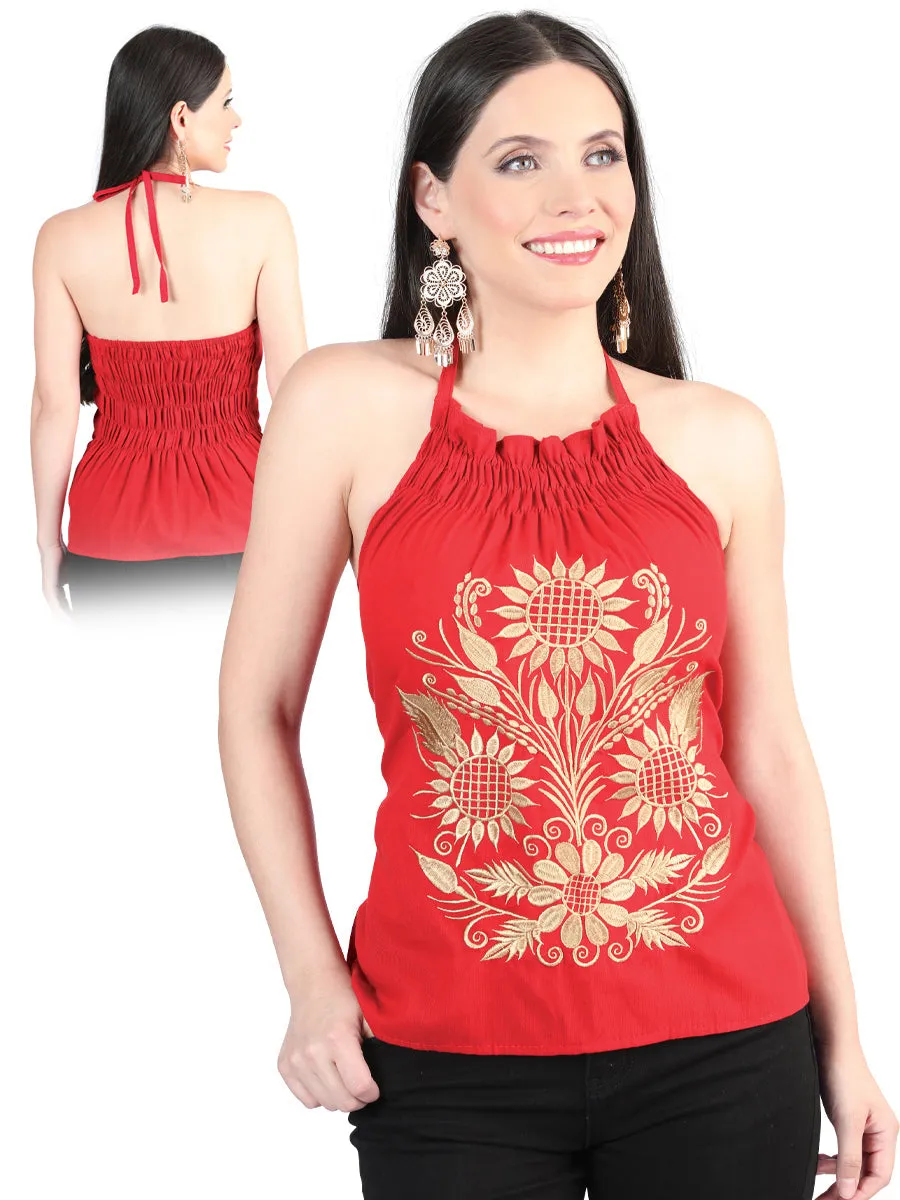 Blusa Artesanal Sin Mangas Bordada de Girasoles para Mujer