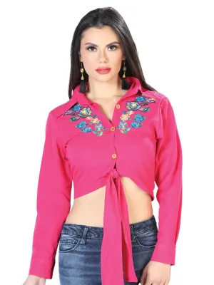 Blusa Corta Artesanal Manga Larga Bordada de Flores para Mujer
