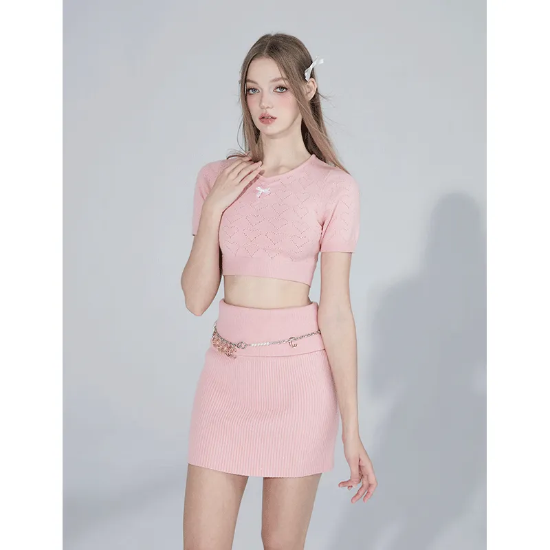 Blush Heart Bow Knit Set