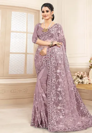 Blush Pink Embroidered Party Wear Saree