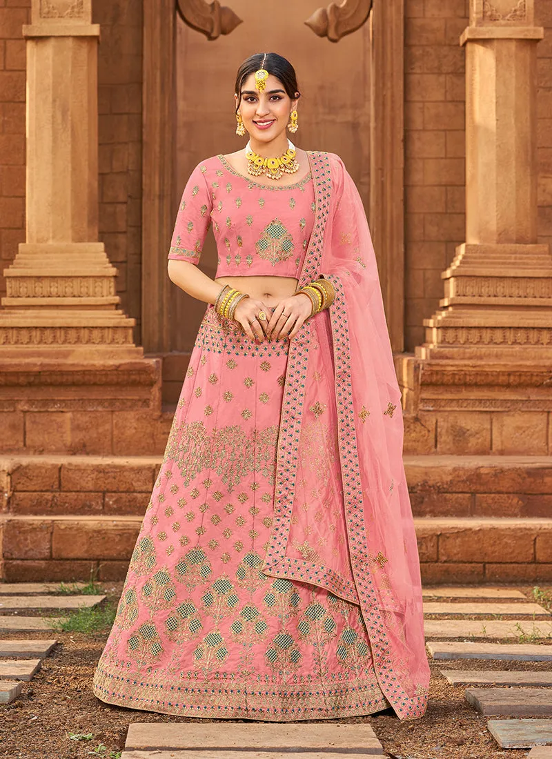 Blush Pink Zari Embroidered Wedding Lehenga Choli