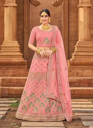 Blush Pink Zari Embroidered Wedding Lehenga Choli