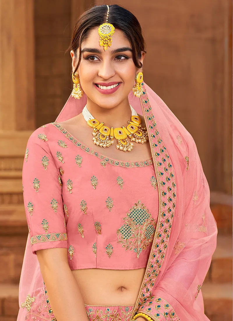 Blush Pink Zari Embroidered Wedding Lehenga Choli