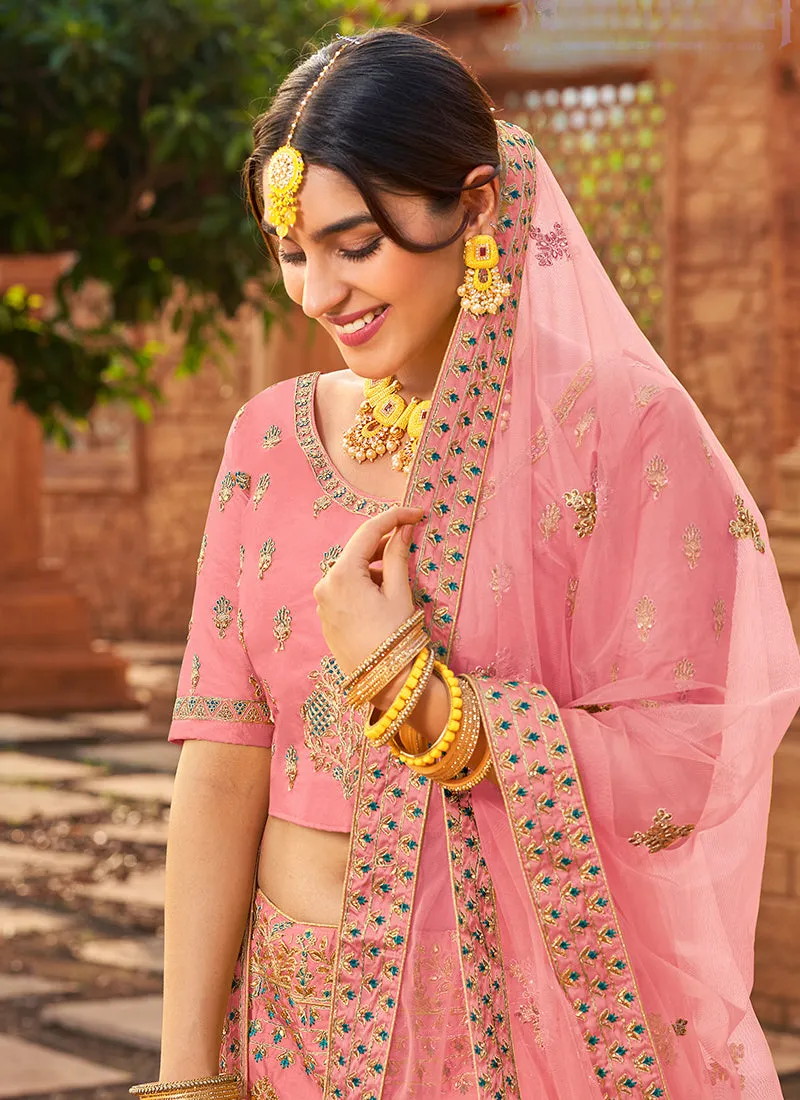 Blush Pink Zari Embroidered Wedding Lehenga Choli