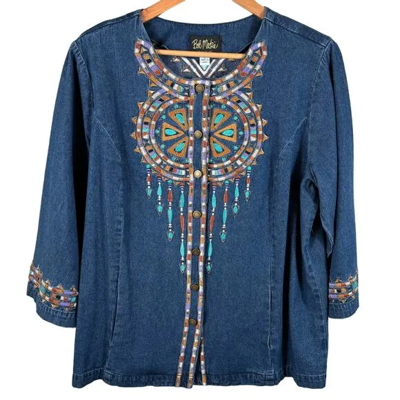 Bob Mackie Women's Size Large Vintage Wearable Art Cotton Denim Style Jacket