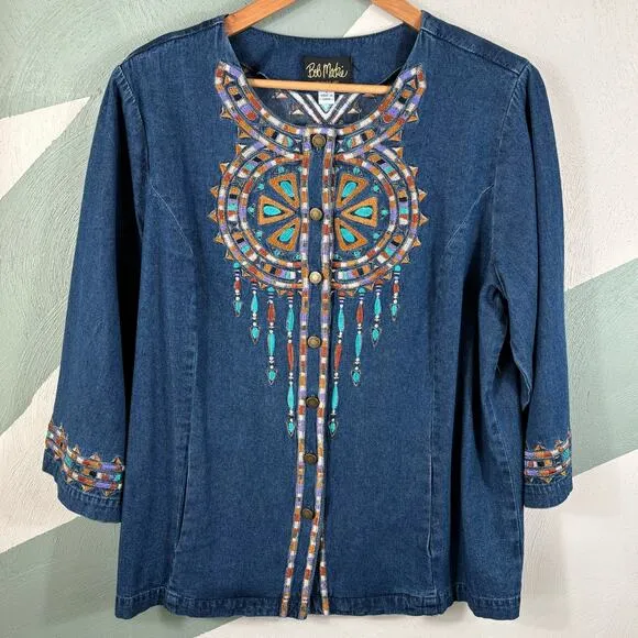 Bob Mackie Women's Size Large Vintage Wearable Art Cotton Denim Style Jacket