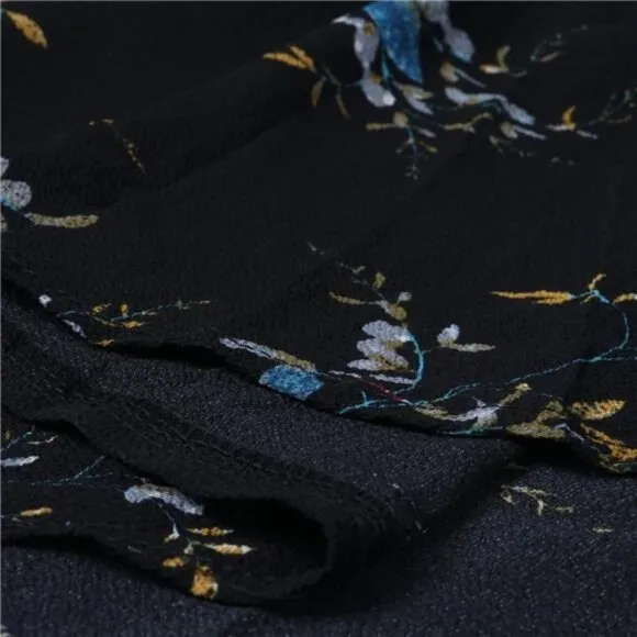Boho Black Floral Print Tie‎ Waist Wrap Maxi Skirt Leg Slit Flowy Skirt Cover Up