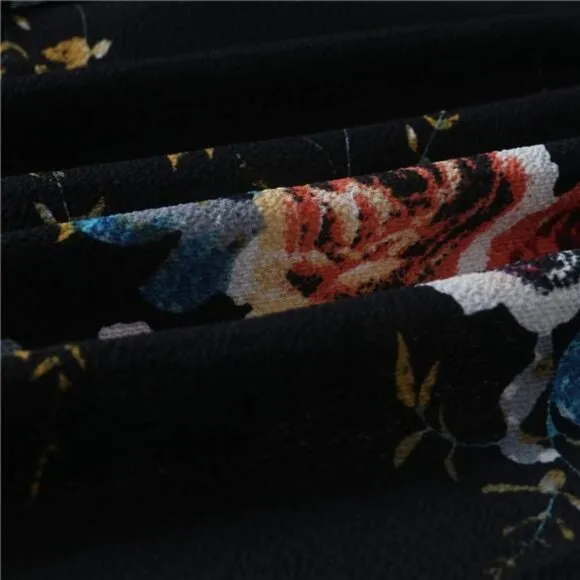 Boho Black Floral Print Tie‎ Waist Wrap Maxi Skirt Leg Slit Flowy Skirt Cover Up