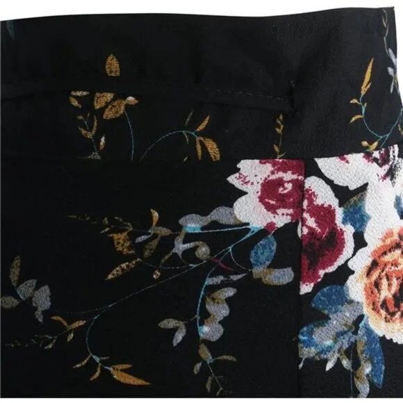 Boho Black Floral Print Tie‎ Waist Wrap Maxi Skirt Leg Slit Flowy Skirt Cover Up