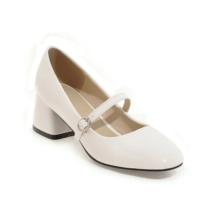 Bow Mary Janes Medium Chunky Heel Shoes for Woman 3138