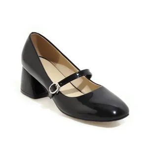 Bow Mary Janes Medium Chunky Heel Shoes for Woman 3138