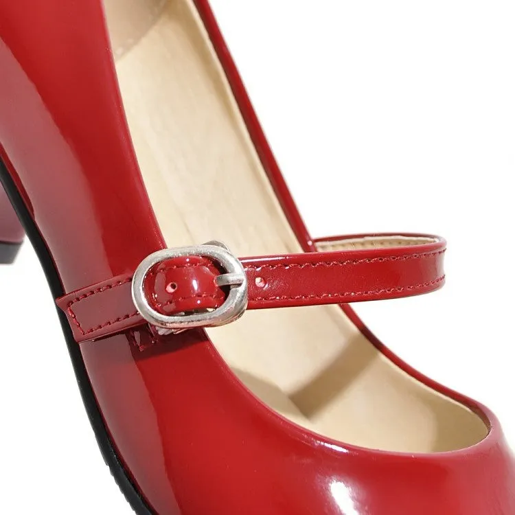 Bow Mary Janes Medium Chunky Heel Shoes for Woman 3138