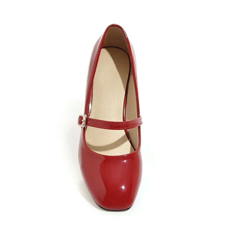 Bow Mary Janes Medium Chunky Heel Shoes for Woman 3138
