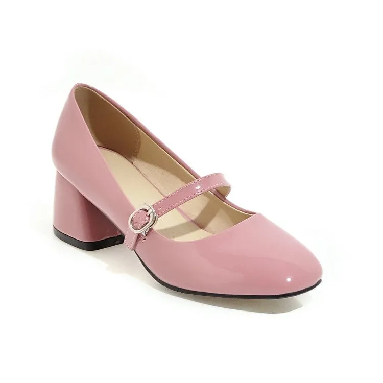 Bow Mary Janes Medium Chunky Heel Shoes for Woman 3138