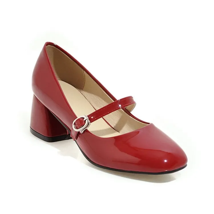 Bow Mary Janes Medium Chunky Heel Shoes for Woman 3138