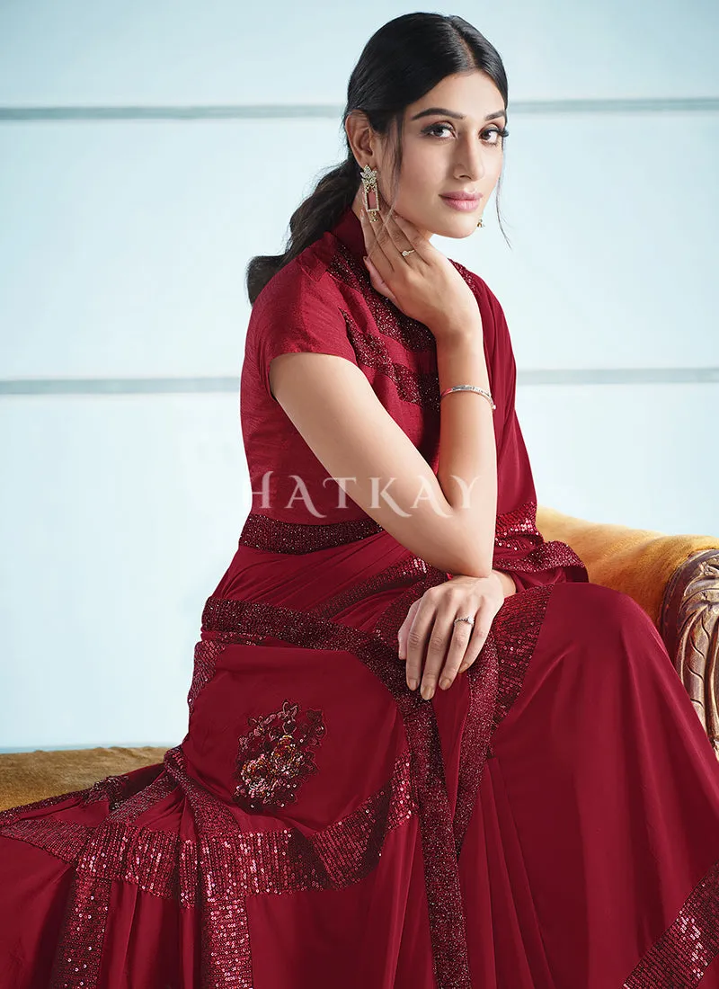 Bridal Red Sequence Embroidered Festive Saree