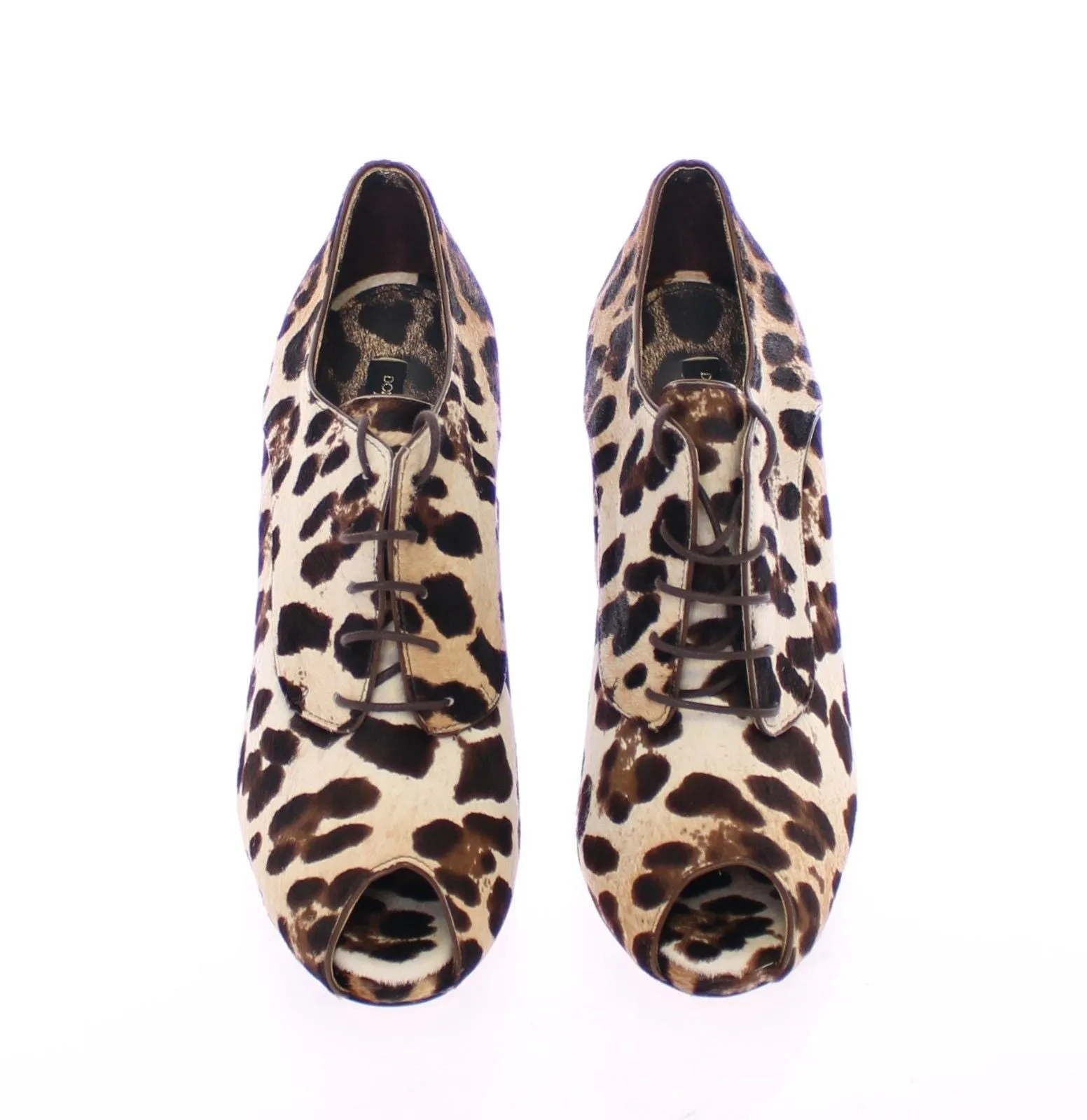Brown Leather Fur Leopard Booties Shoes