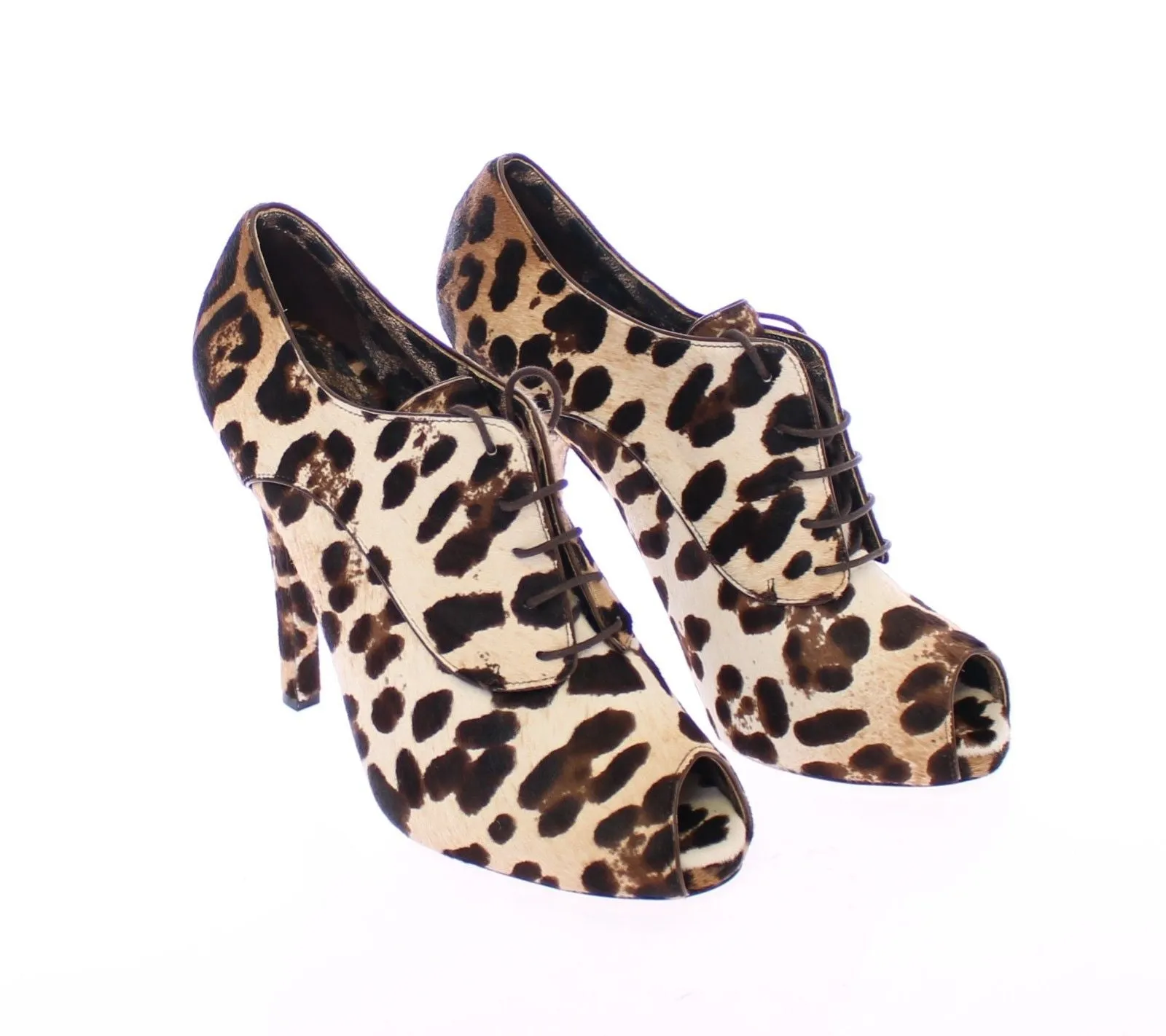 Brown Leather Fur Leopard Booties Shoes