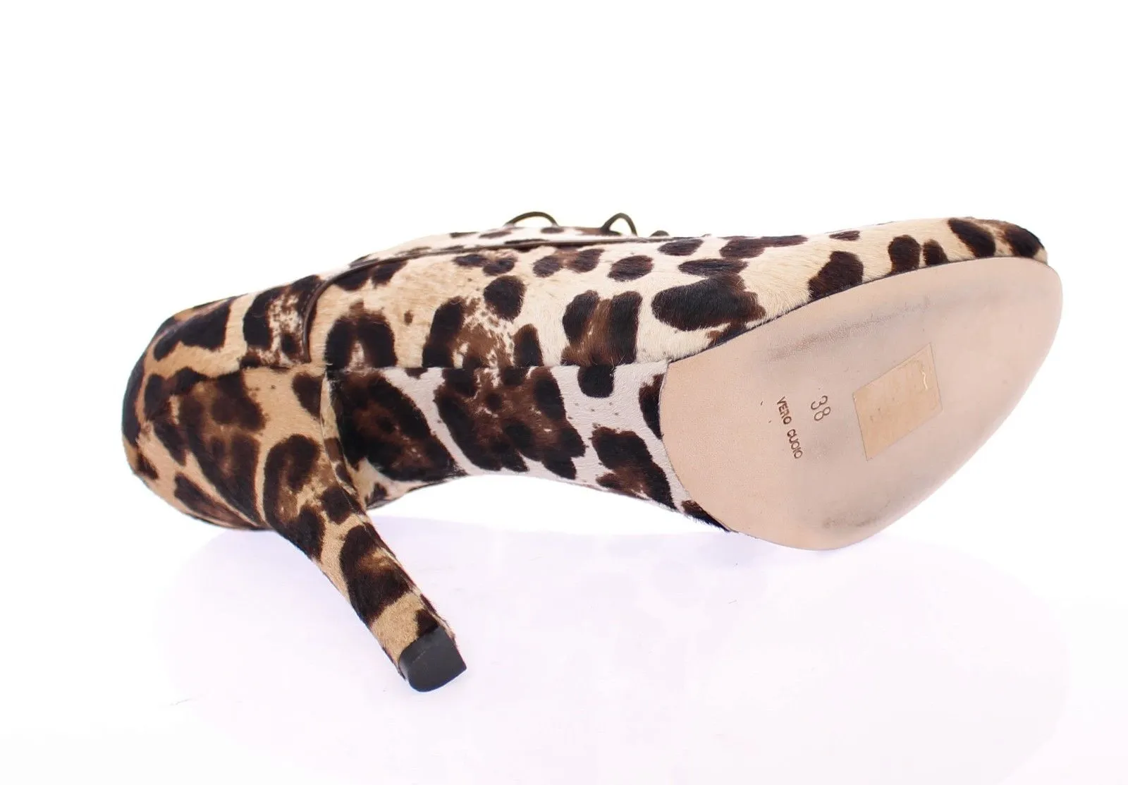Brown Leather Fur Leopard Booties Shoes