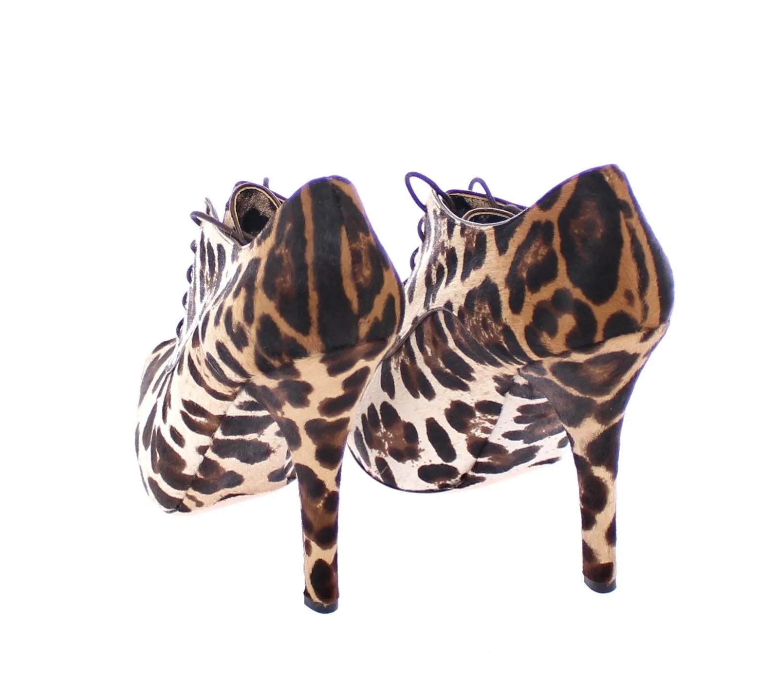 Brown Leather Fur Leopard Booties Shoes