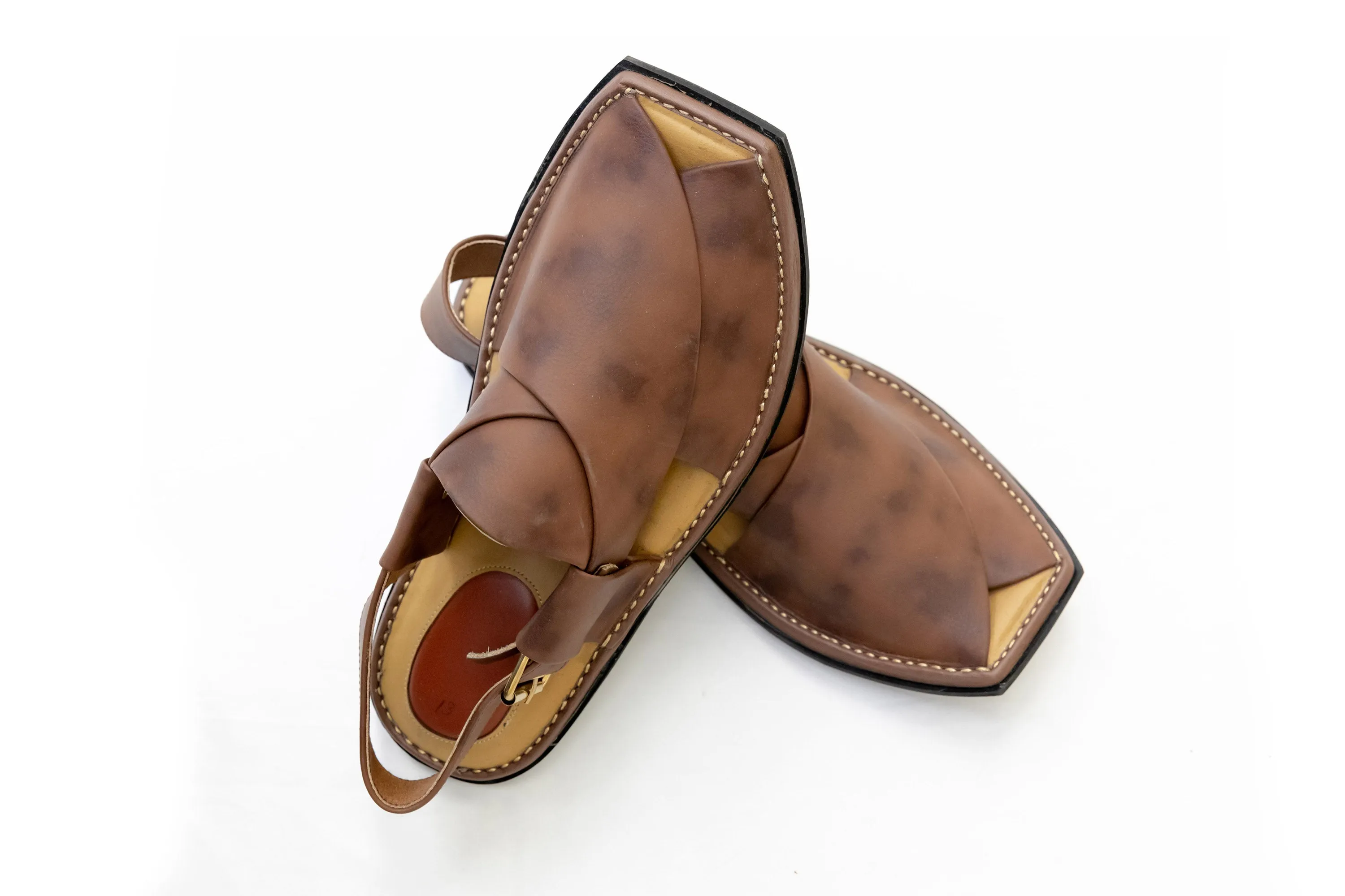 Brown Leather Peshawari Chappal - Sandals - Men's