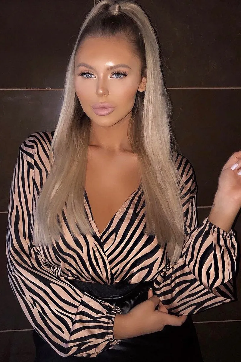 Brown Zebra Print Plunge Bodysuit - Aaralyn