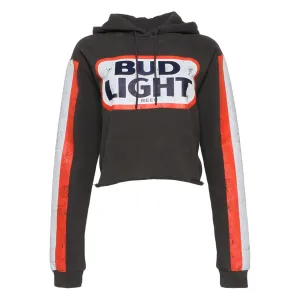 Bud Light Women's Retro Stripe Sleeve Vintage Crop Hoodie