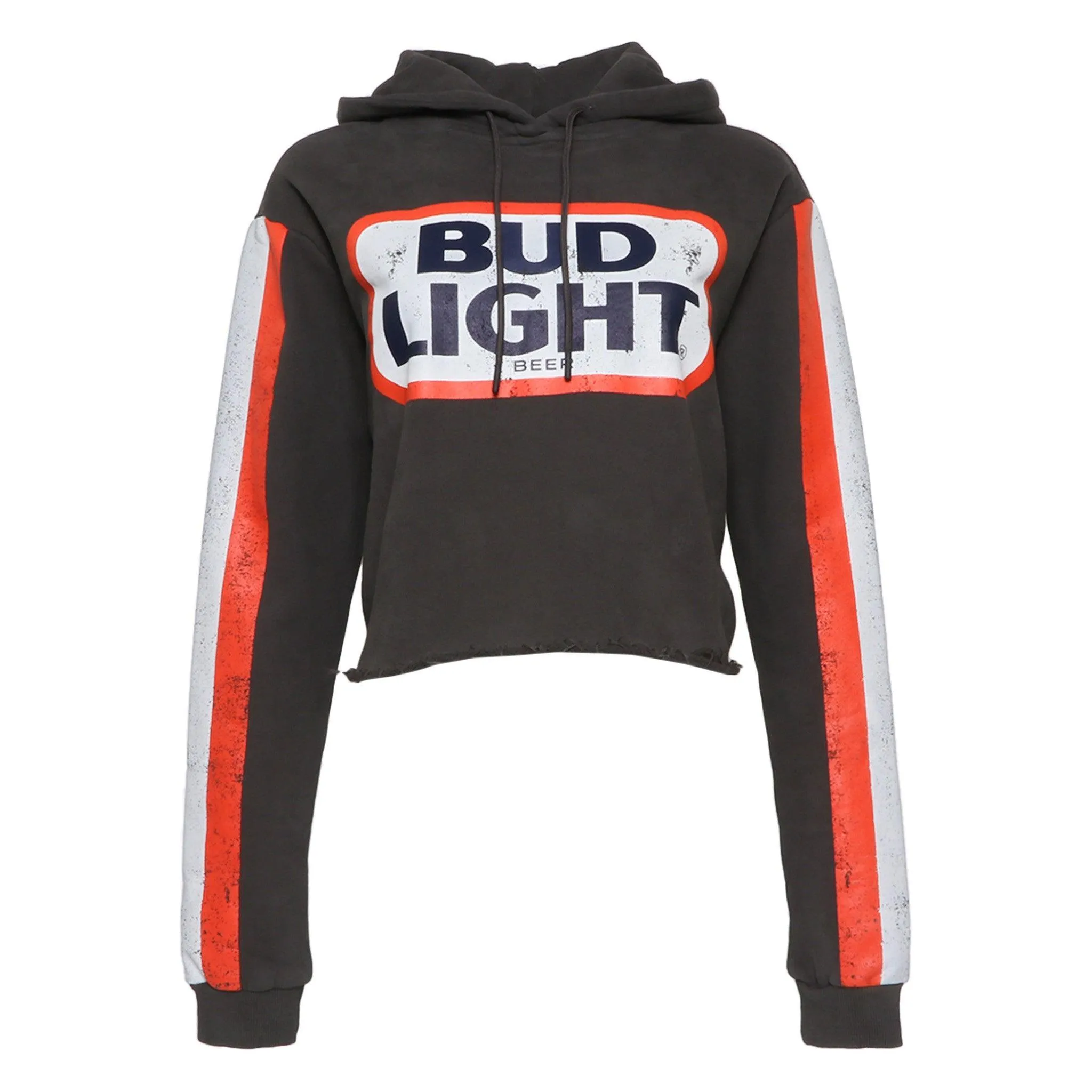 Bud Light Women's Retro Stripe Sleeve Vintage Crop Hoodie