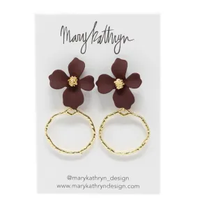 Burgundy Lillian Flower Drop Earrings