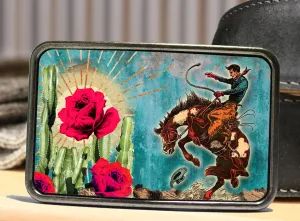 Cactus Rose Cowboy Western Belt Buckle