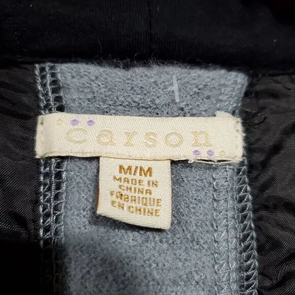 Carson Women's Gray Black Wool Striped Snap Front Hooded Jacket Buckle Size M