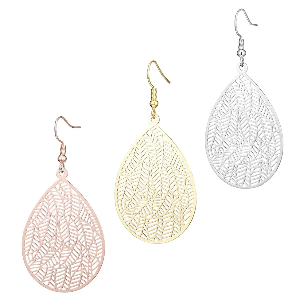 Carved Water Droplet Leaf Earrings | Lightweight Copper Earrings | Women's Fashion Jewelry