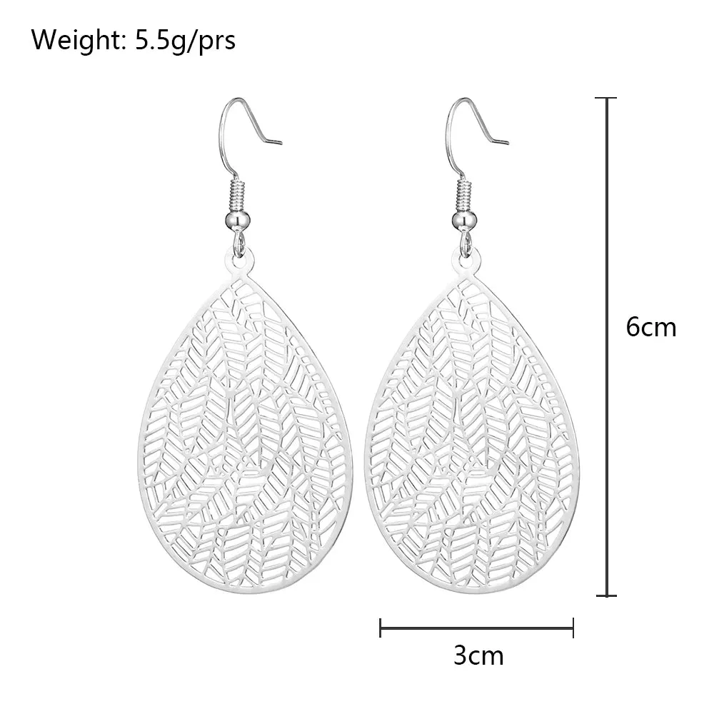 Carved Water Droplet Leaf Earrings | Lightweight Copper Earrings | Women's Fashion Jewelry