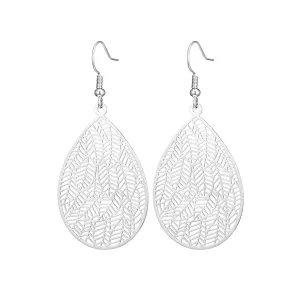 Carved Water Droplet Leaf Earrings | Lightweight Copper Earrings | Women's Fashion Jewelry
