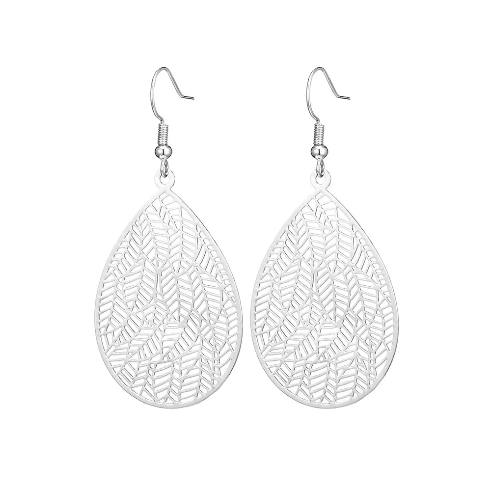 Carved Water Droplet Leaf Earrings | Lightweight Copper Earrings | Women's Fashion Jewelry