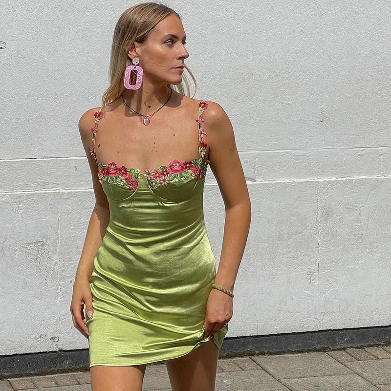 Cassandra Floral Embroidered Satin Bustier Mini Dress