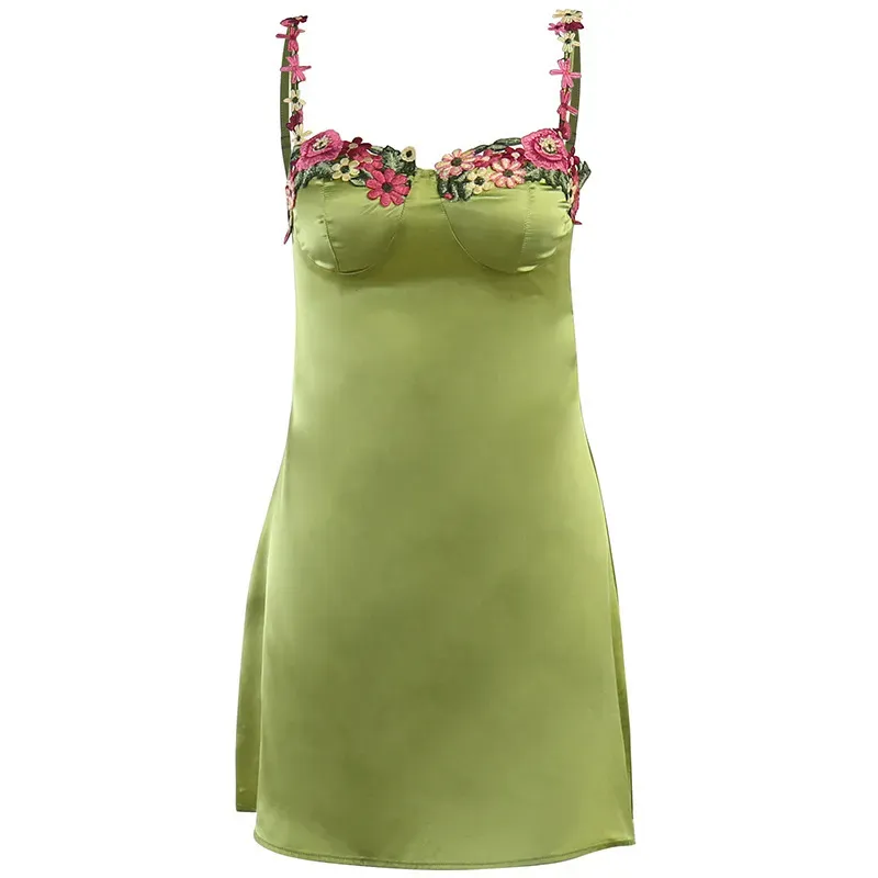 Cassandra Floral Embroidered Satin Bustier Mini Dress