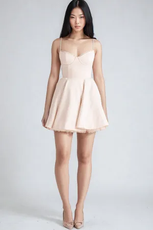 CELINE BLUSH - Bustier Flared Satin Dress with Tulle