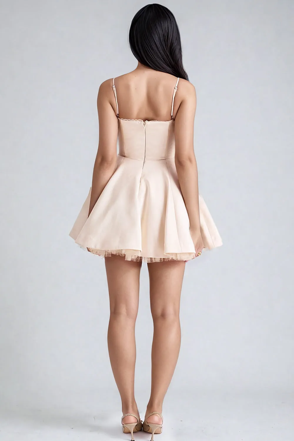 CELINE BLUSH - Bustier Flared Satin Dress with Tulle
