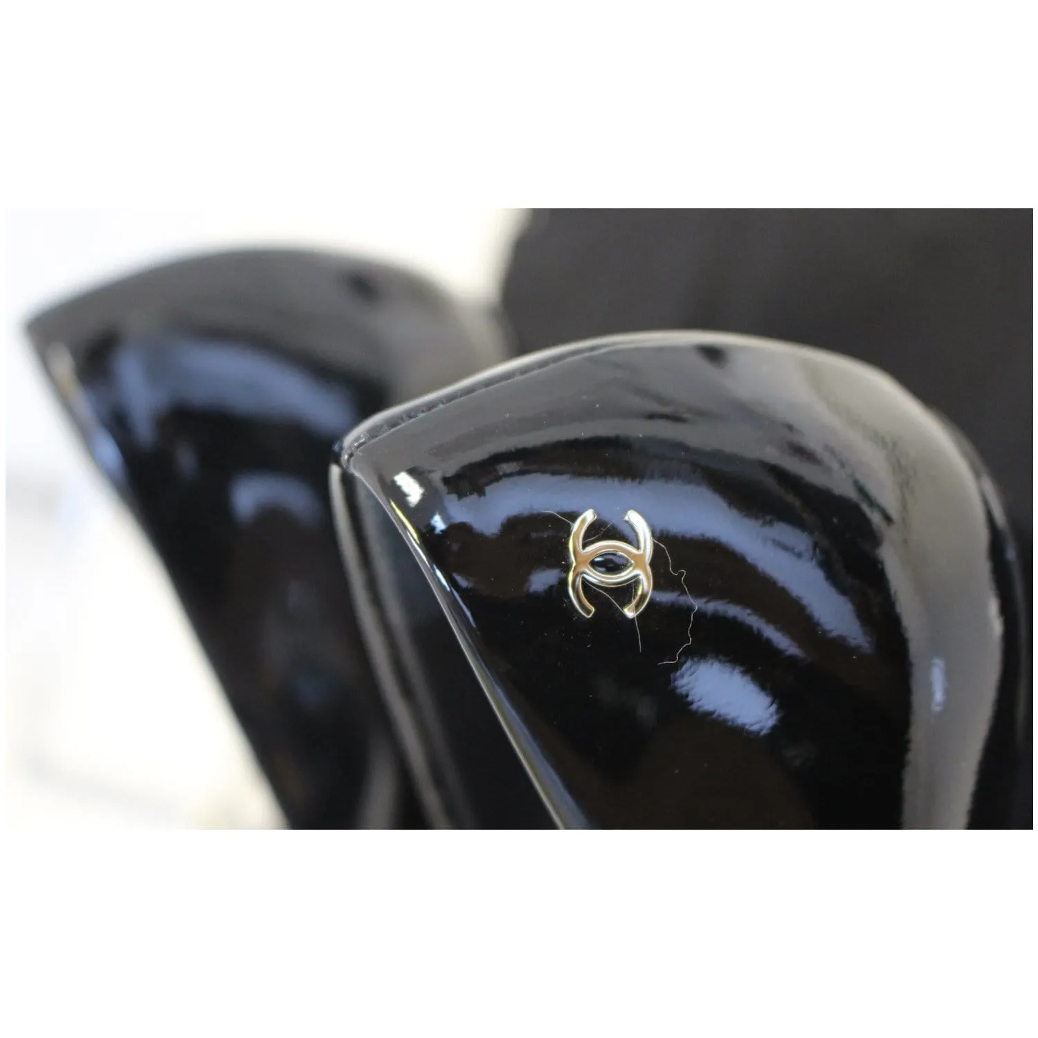 CHANEL Black Leather Open Toe Pumps 39.1/2 Black